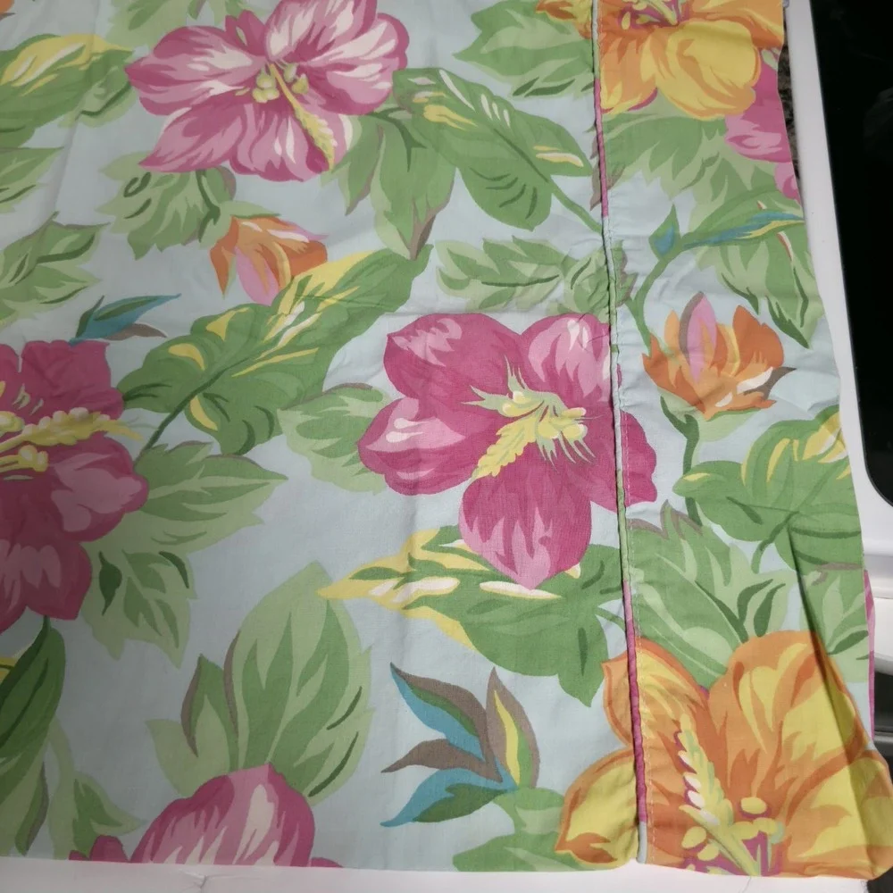 VTG Ralph Lauren Sandy Lane Tropical Hibiscus Pillowcase Pair Blue Pink Standard